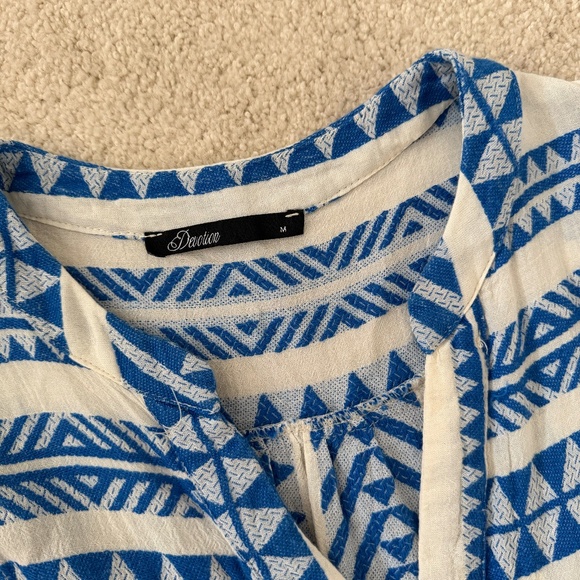 DEVOTION TWINS ELLA MIDI DRESS | BLUE/OFF WHITE COTTON DRESS - Picture 2 of 4